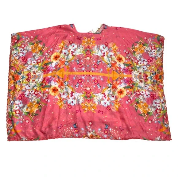 NEW‎ JOHNNY WAS Nephi Silk Floral Butterfly Kimono Tunic Top O/S Pink Oversized - Picture 9 of 13